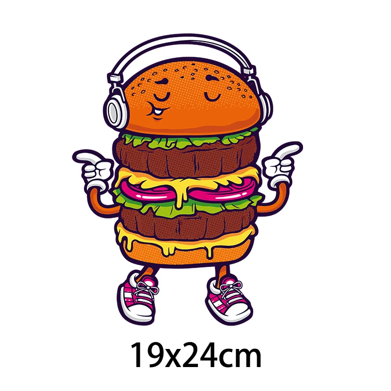 Skull Ice Cream Running Pizza Hamburger Heat Transfer Stickers For Clothes Stripes Thermal Stickers Cake T-Shirt Appliques