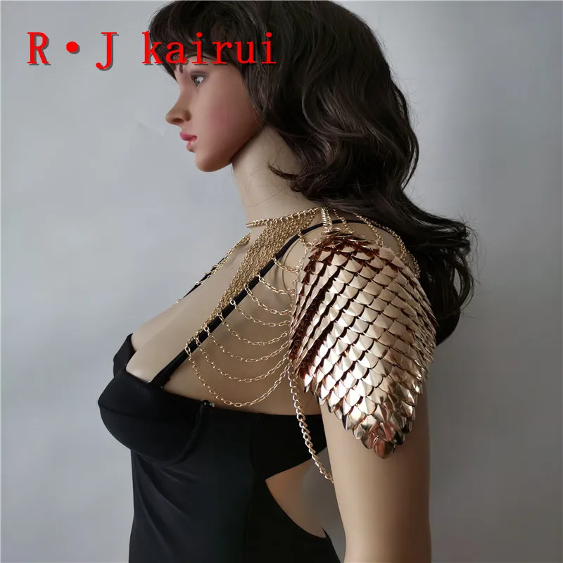 New Fashion RJFS20 Mermaid Fish Scales Shoulder Chains Layers Scale Chainmail Gold Colour Dragon Scale Shoulder Jewelry 2 Colors