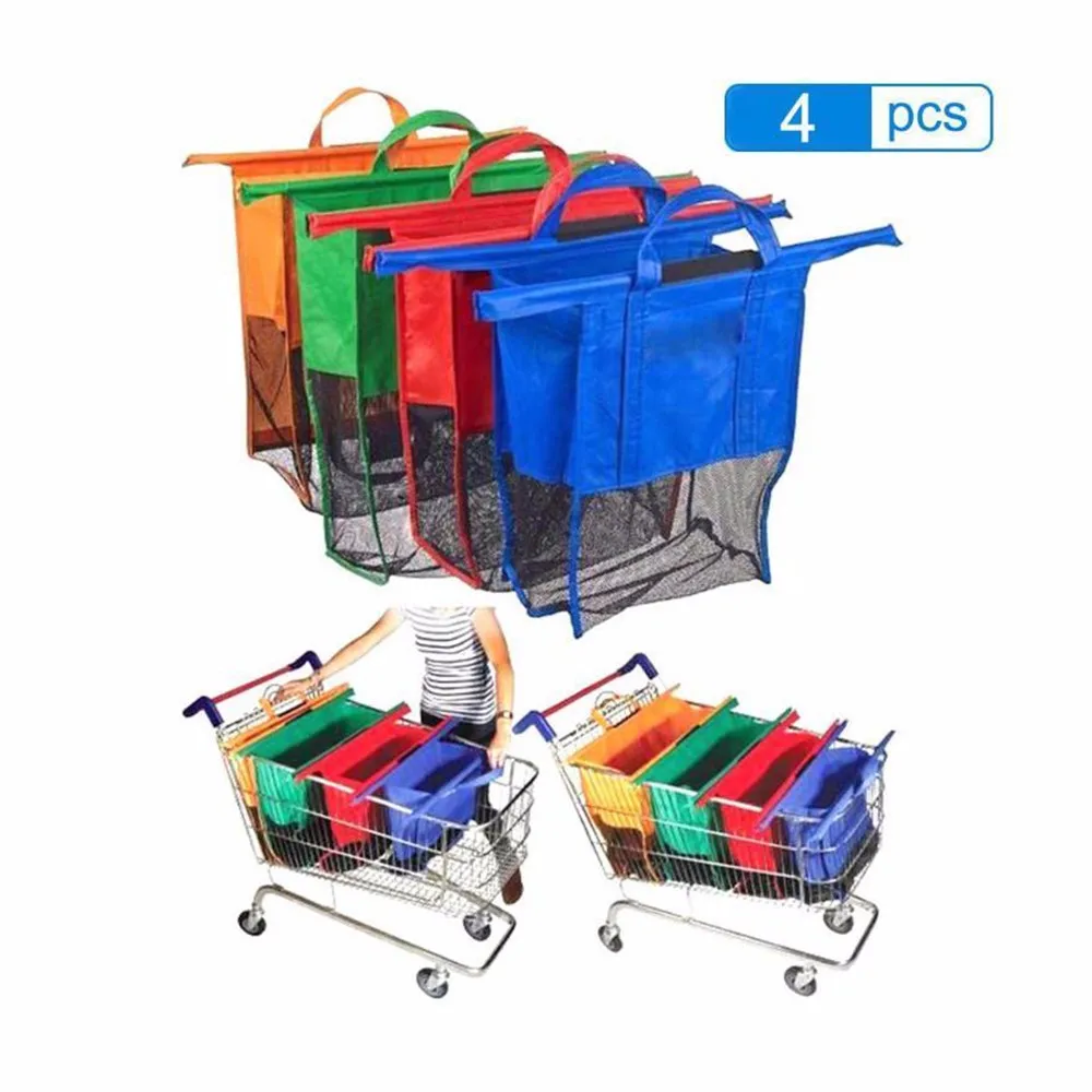 Dropship 4pcs/Set Reusable Cart Trolley Supermarket Shopping Storage Bags Foldable Reusable Eco-Friendly Shop Handbag Totes