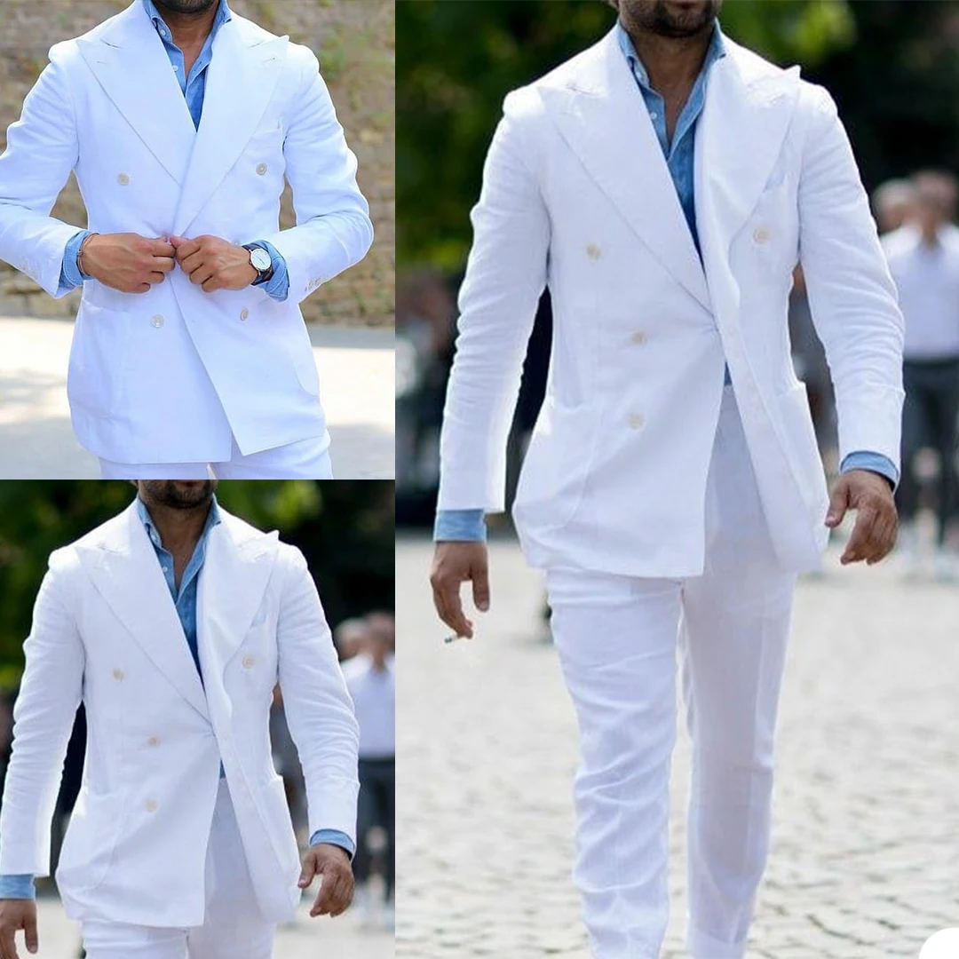 

Latest Coat Design White Men Suit Slim Fit Skinny 2 Piece Casual Blazer Custom Groom Tuxedo Lino Jacket+Pant