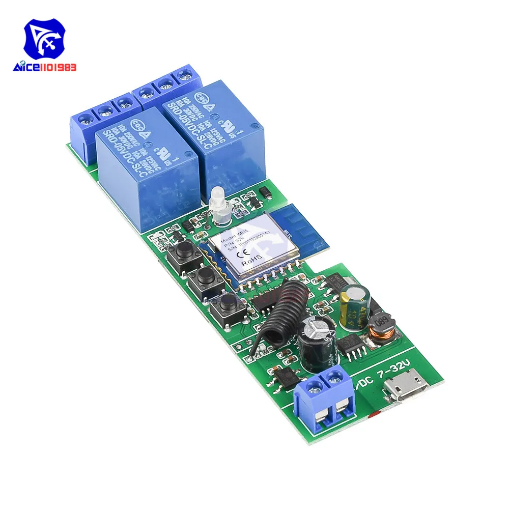 diymore 2 CH WiFi Wireless Smart Switch Inching Self-Locking Relay Module Remote Control for Smart Home Application AC/DC 7 -32V