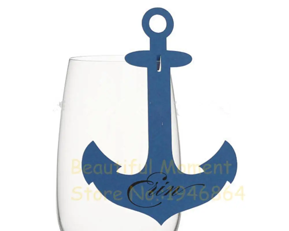 

50pcs Anchor Laser Cut Table Mark Wine Glass Name Place Cards Wedding Birthday Baby Shower Customized Invite Christmas Supplies