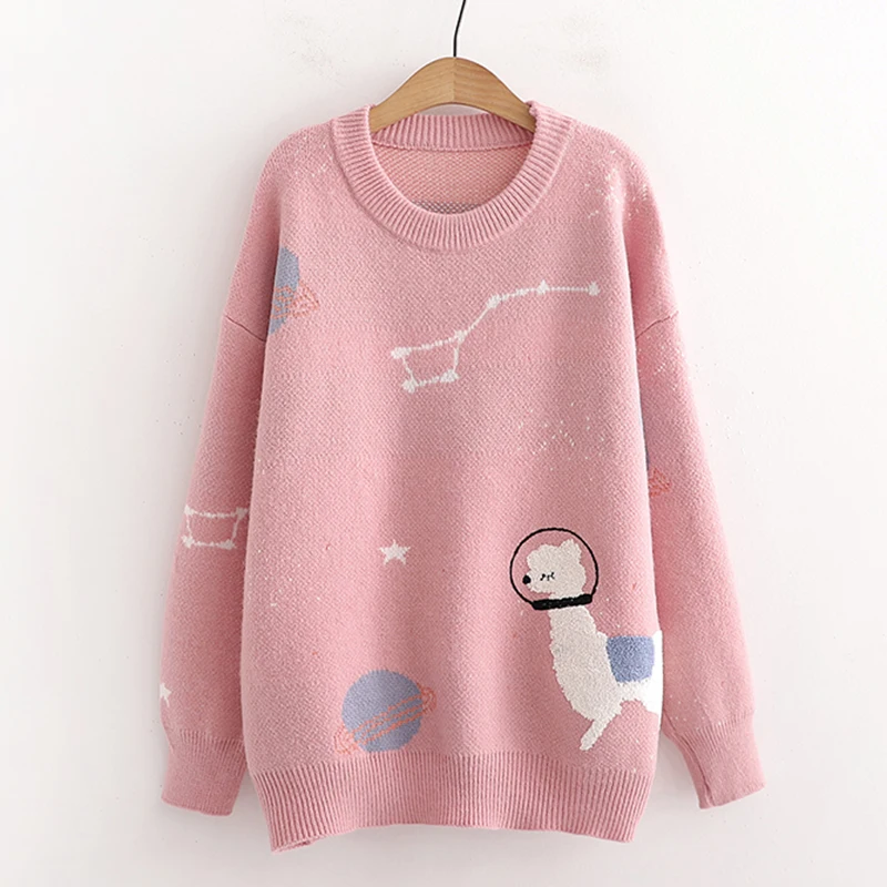 Cute Cartoon Print Knitwear Women Pullover Sweater korean loose Soft knit jumper tops casual outwear pull femme spring autumn