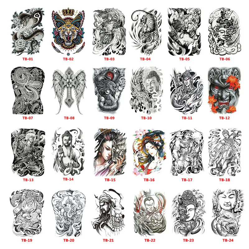 Wasserdichte, große, vollflächige Brust-Tattoos, große Tattoo-Aufkleber, Fisch, Wolf, Tiger, Drache, temporäre Flash-Tattoos, cool für Männer und Frauen – Detail 6