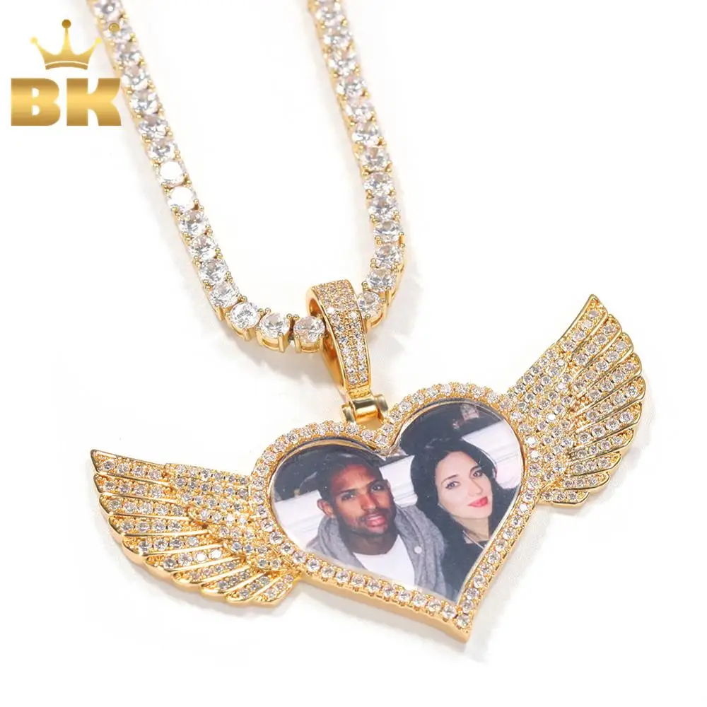 The Bling King DIY Photoes Necklace Heart Shape With Wing Fashion Jewelry For Couple Gift Tennis Chain Valentine's Day