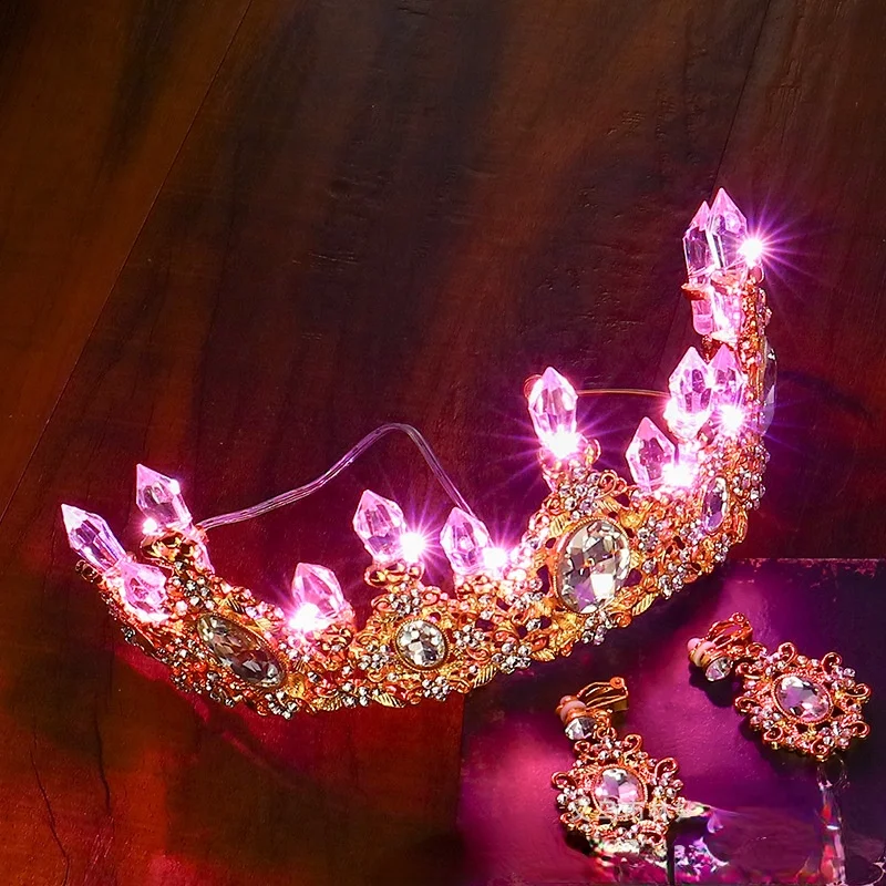 Glow Braut Krone Tiara LED Licht Leuchtende Mädchen Prinzessin Strass Haar Zubehör Geburtstag Party Hochzeit Weihnachten Dekoration – Detail 19