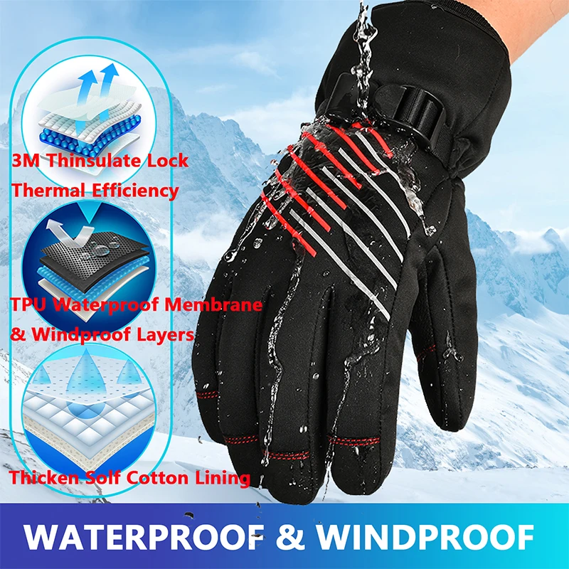 Ski Gloves Warm Gloves 3M Thinsulate  Winter  Thermal Gloves Snowmobile TouchScreen Motorcycle Gloves Cycling Gloves Men Women