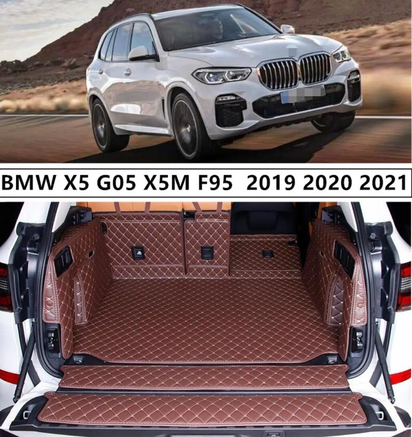 

For BMW X5 G05 X5M F95 2019 2020 2021+ Full Rear Trunk Tray Liner Cargo Mat Floor Protector foot pad mats Embroidery Leather