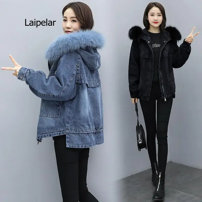 Winter Women's Denim Jacket Female Jean Coat Women Parka  3XL Thick Black Denim Jackets Ladies Coats Outerwear