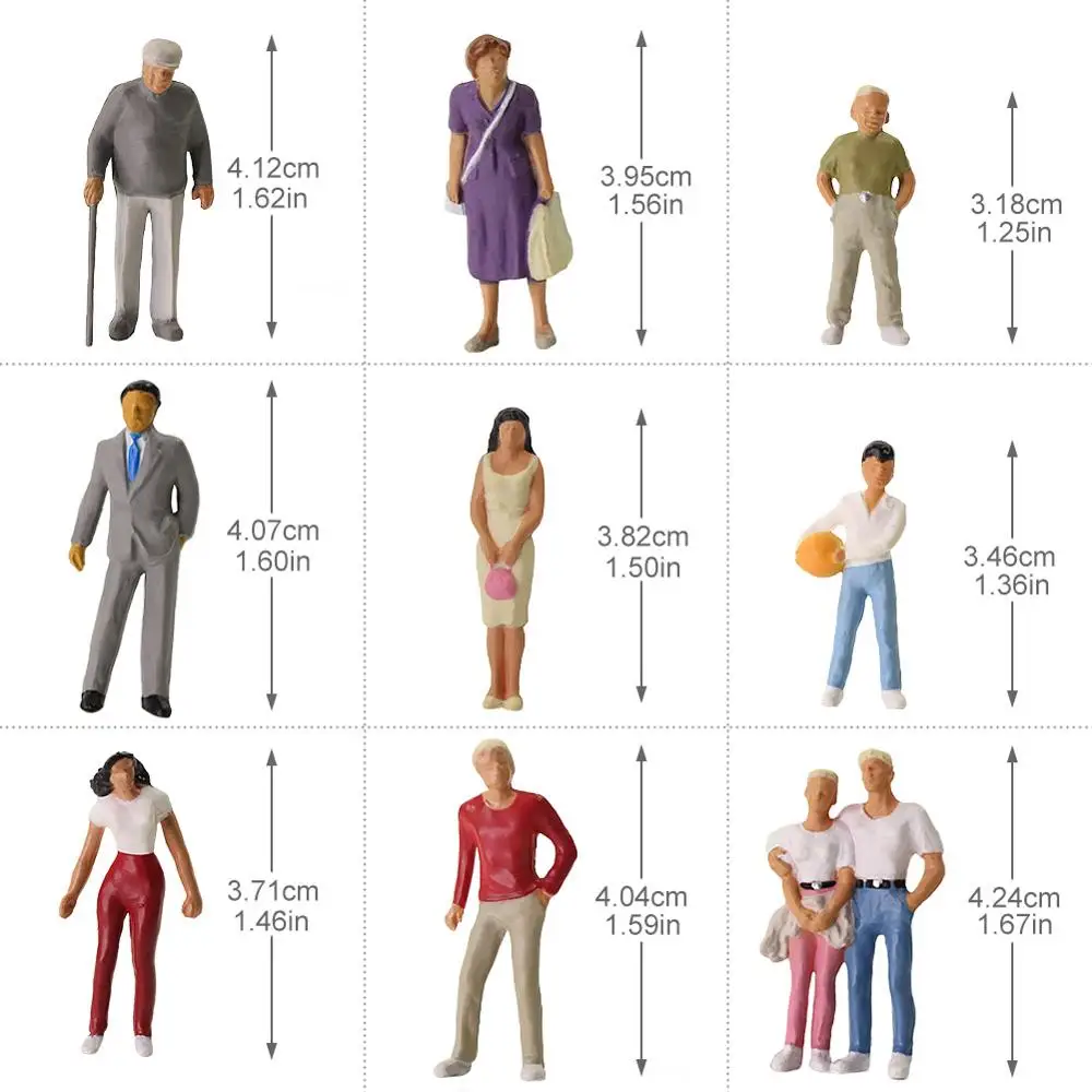 60pcs Model Trains O Scale Painted Figures 1:43 Scale Standing People P4310