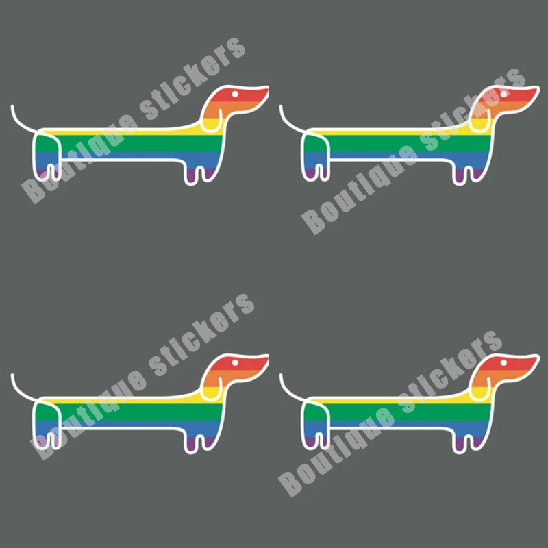 4X Rainbow-Dachshund Dackel Sausage Dog Wiener Doxie-Car Decal / Sticker Creative Sticker Racing and Helmet Decal PVC Vinyl