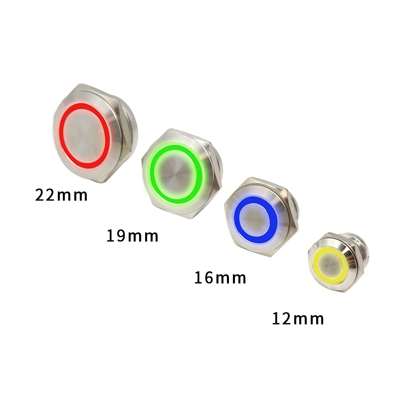 

12/16/19/22/25/30mm Mirco Switch Short Strock Stainless Steel Momentary Self-reset Waterproof Metal Push Button Switch LED Light