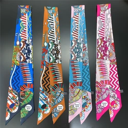 Fashion Women Hair Scarf 2024 New Brand Design Luxury Silk Scarf Fashion Print Headband Skinny Bag Scarves Neckerchief