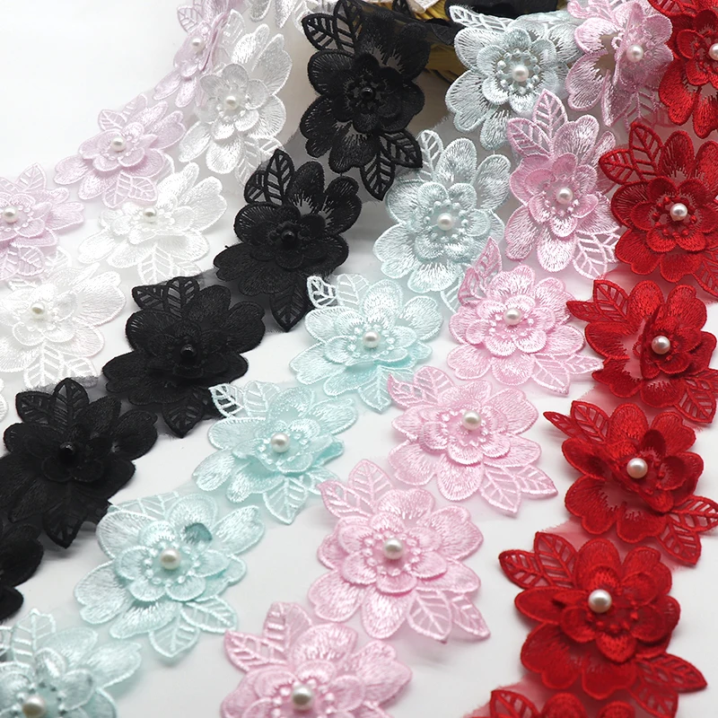 H700 6.5*8cm 10pcs Pearl Flower For Dress Ribbon Lace Trim Knitting Wedding Lace Embroidered DIY Patchwork Sewing Supplies Craft