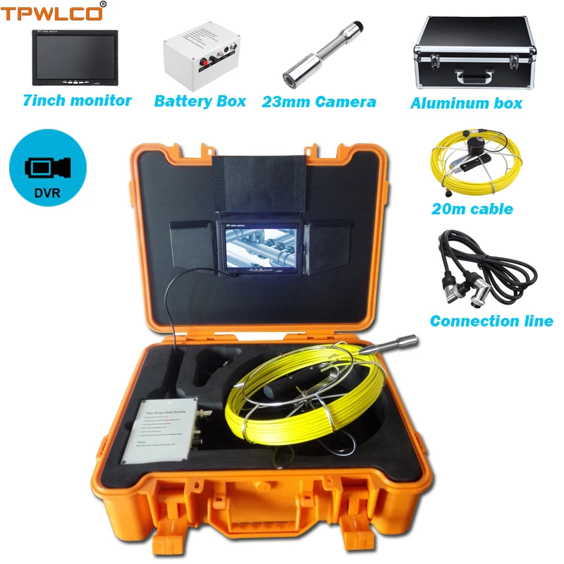 

7inch Display Endoscope Industrial Inspection System 8GB SD Card With DVR 20m Cable Diameter 23mm Waterproof Video Camera