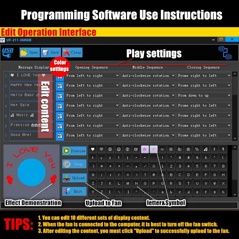 DIY USB LED Light Flash Self Program Fan Edit&Display Colorful Letters Symbol Number Greetings Slogan Fan for PC & Mobile Power