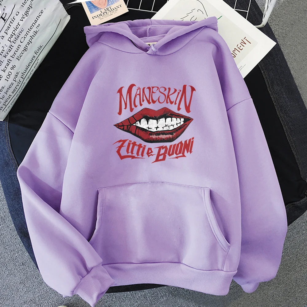 Maneskin Sweter Bertudung Penyanyi Italia Sweatshirt Tipis Pria Harajuku Streetwear Kasual Wanita Pullover Besar