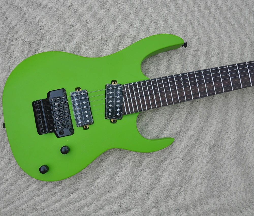 7 Strings Green Electric Guitar with Tremolo Bar,27 Frets,Rosewood Fretboard