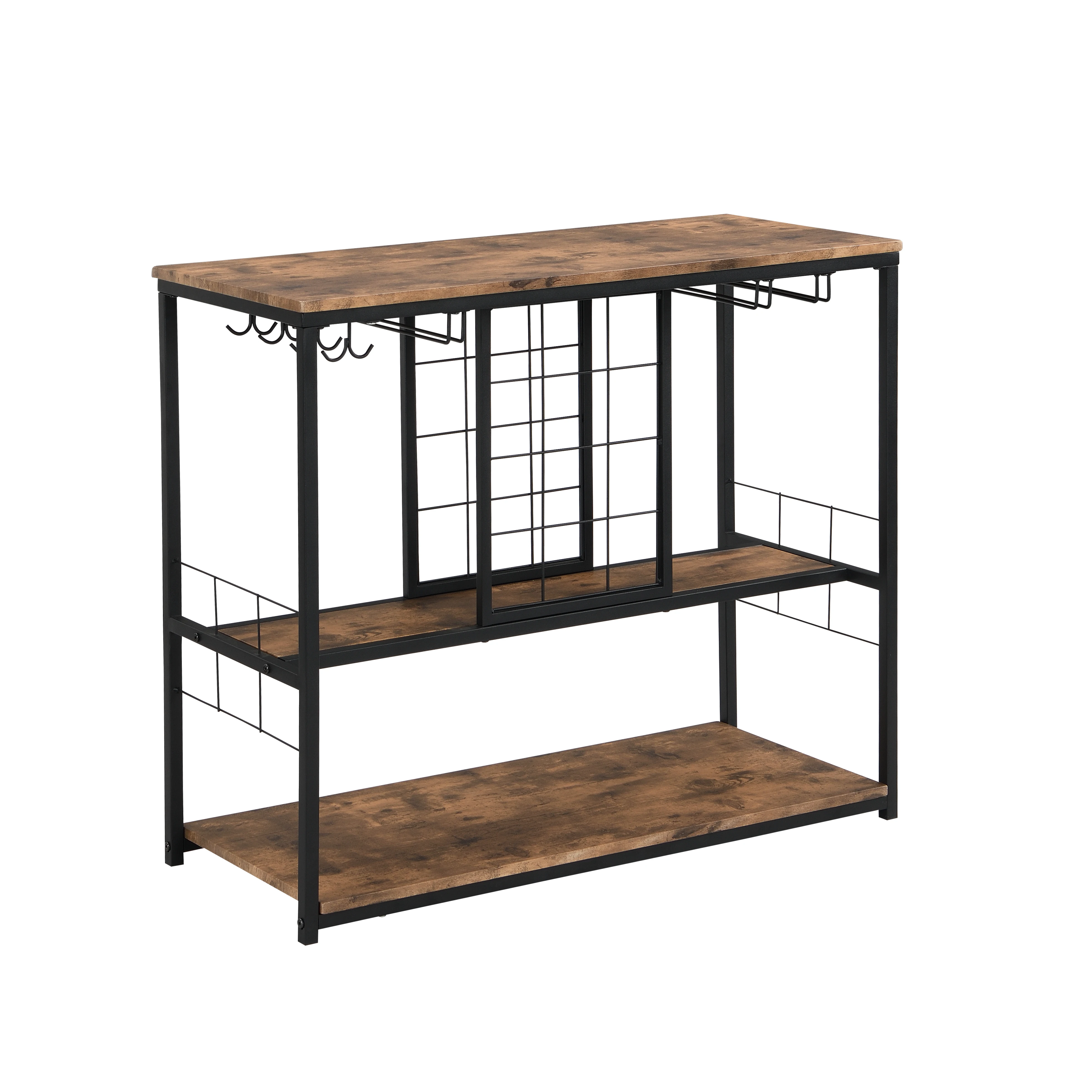 Industrial Wine Rack Table with Glass Holder Wine Bar Cabinet with Storage Shelf[US-Stock]