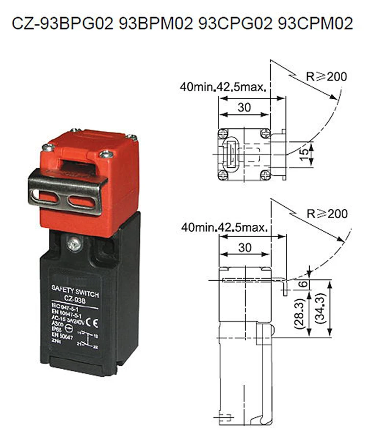 Waterproof CZ-93C 1A1B(1NC/1NO) Series Safety Interlock Limit Switch Micro switch with Key CZ-93B (2NC)