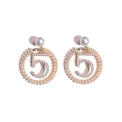 Round Rhinestone Letter Earrings Geometric Long Drop Earrings Women Italy Brand Earings Jewelry