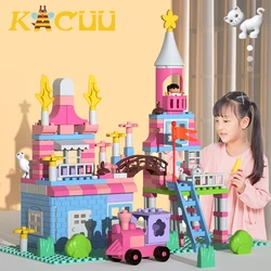 New Pink Princess Castle Blocks Toy House DIY Building Blocks Colorful Brick Toys For Children Christmas Girls Gift