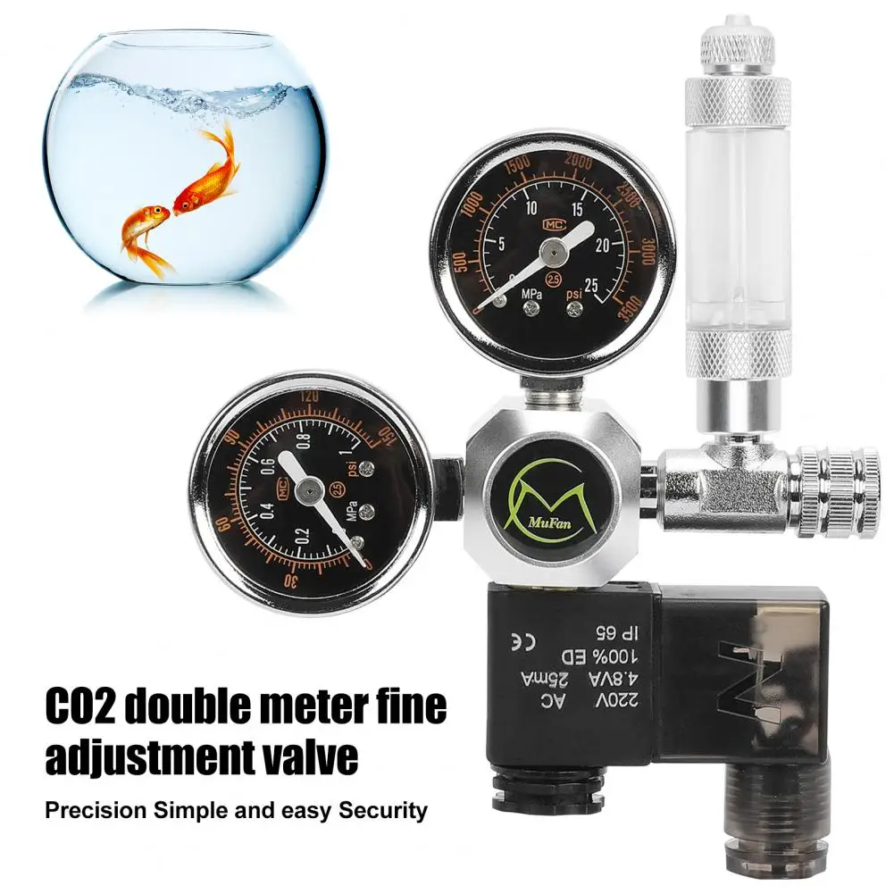 Professional Good Sealing Easy to Read Aquarium CO2 Regulator Adjustable CO2 Solenoid AC Regulator with Bubble Counter