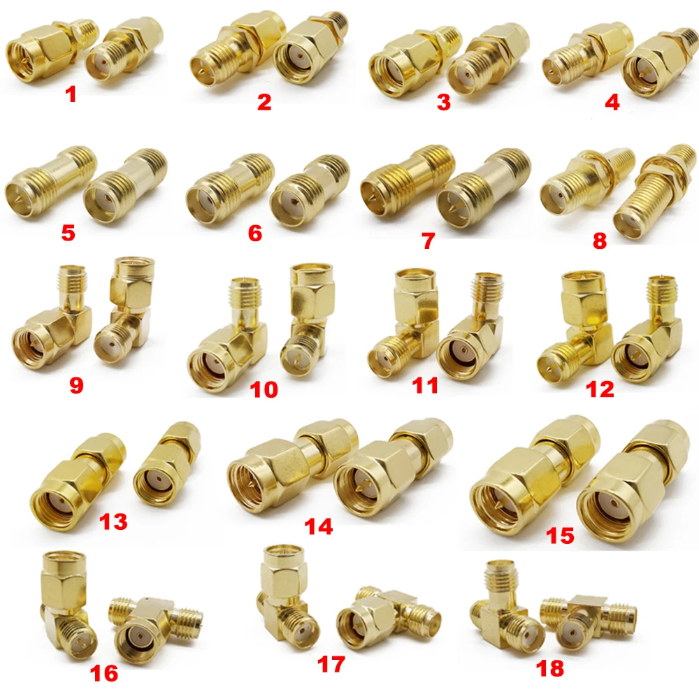 1 Pcs SMA Connectors Adapter SMA RP-SMA Adapter Plug Jack Straight and 90° SMA Connector Goldplated Brass RF Coax Connectivity