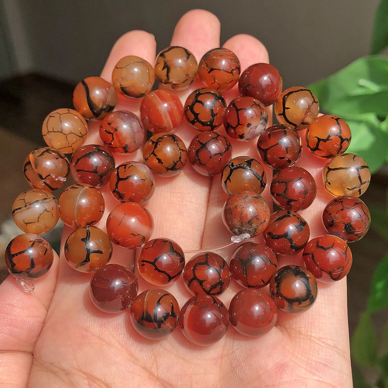 Natural Stone Beads Coffee Dragon Vein Agate Crackle Onyx Round Beads For Jewelry Making Diy Bracelet Necklace 15\'\' 6/8/10/12mm