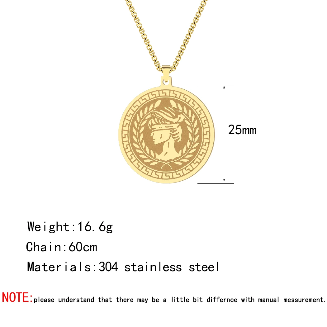 Athena the Goddess of Wisdom and War Handicraft Pendant Necklace for Men Women Stainless Steel Greek mythology Charm Choker Gift