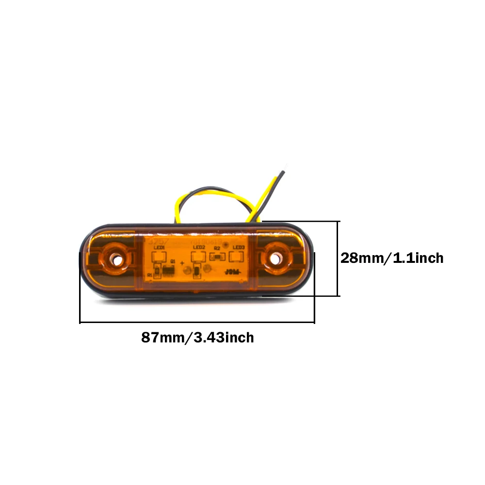 10pcs 12V 24V Car Warning Light Oval Clearance Trailer Truck Lorry Caravan Orange 3 LED Side Marker Indicator Lamp