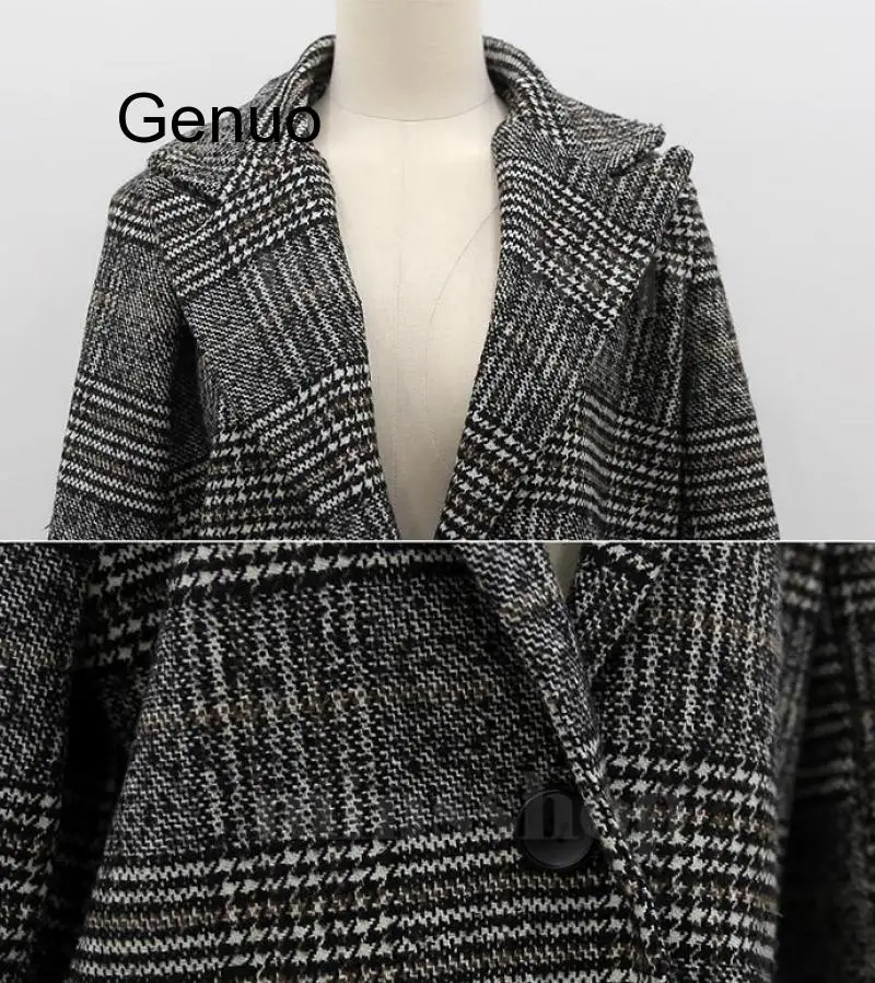 Frauen Wolle Mantel Plaid Frauen Lose Lange Einreiher Woolen Mäntel Frühling Mantel Woolen Mantel Herbst Wolle Jacken Graben