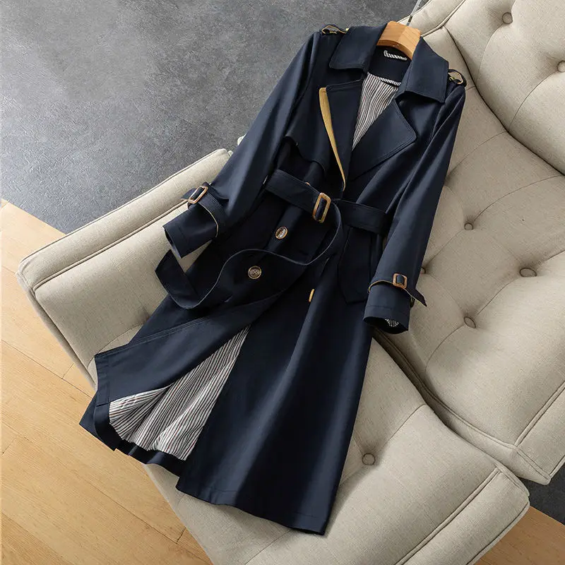 

Women Classic Double Breasted Trench Coat 2021 Autumn New Korean Belt Female Windbreaker Fashion Elegant Long Overcoat 4XL Y577