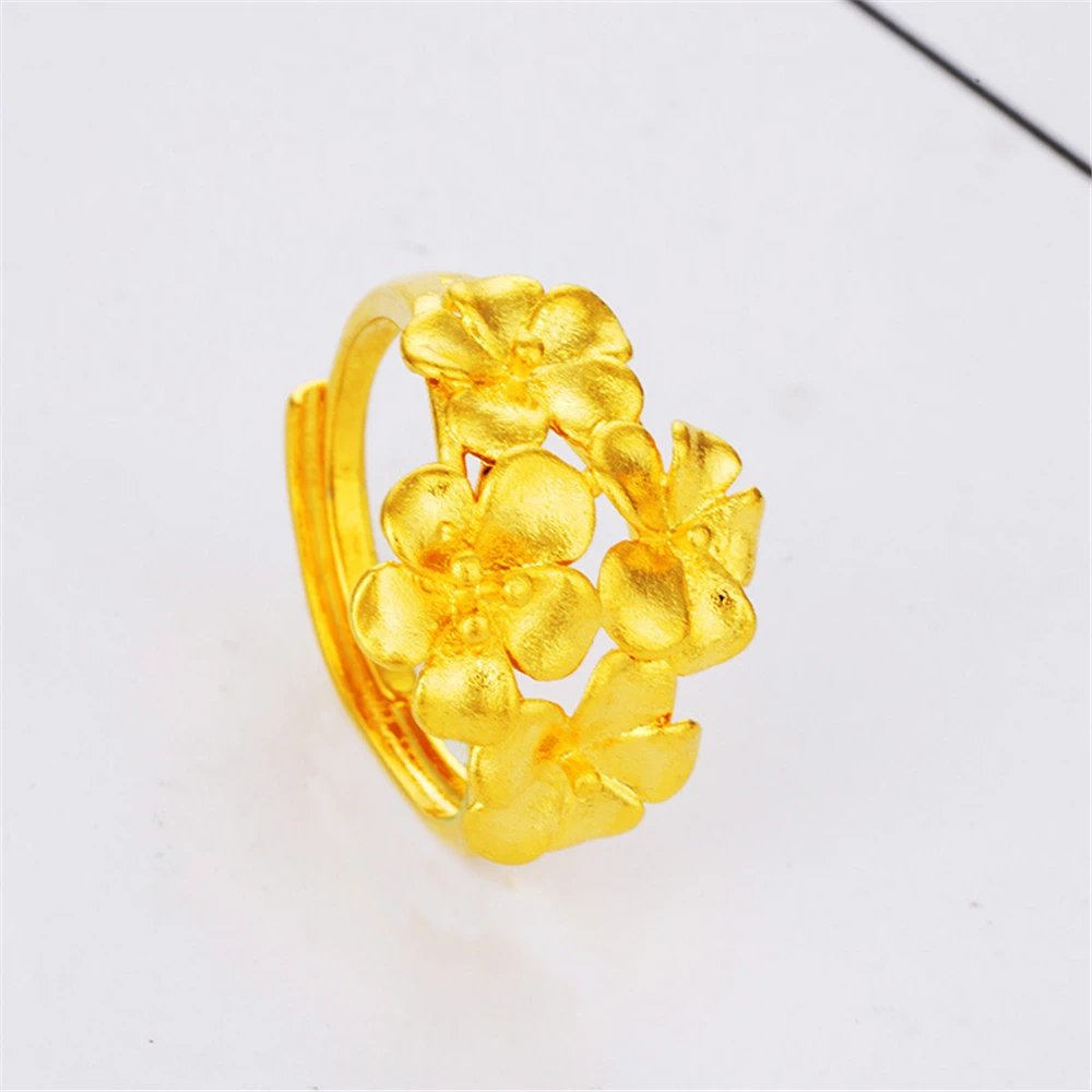 24k Gold Color Engagement Rings For Women Multi Flowers Open Ring Adjustable Anillo Bague Femme Wedding Jewelry Party Gifts