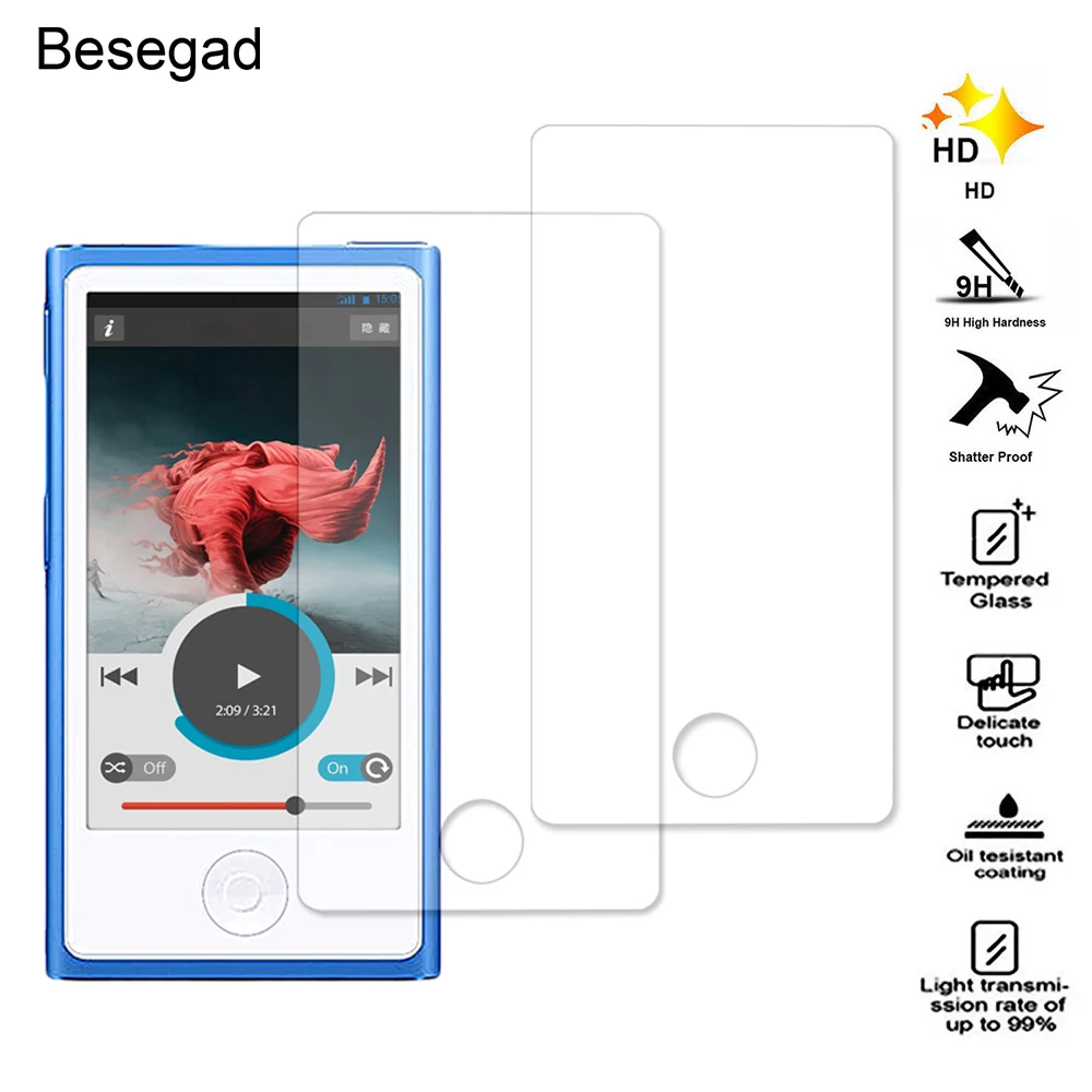 Besegad 2PCS Ultra Thin Anti-Scratch High Definition Tempered Glass Screen Protector Film for Apple iPod Nano 7 8 Accessories