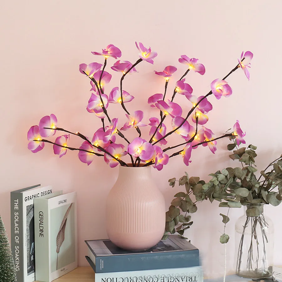 20 LED String Battery Power Simulation Orchid Branch Light Vase Filler Flower Willow Branch Fairy Light Garland Home Decoration