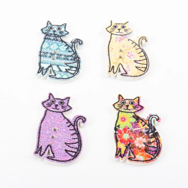 Bottoni 30pcs Random Mix Cat Nature Wood Button Chidlren Decorative Wooden Buttons Sewing Accessories Crafts 18x30mm