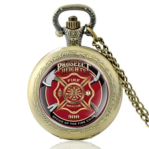 Classic Prospect Heights Fire Rescue Design Vintage Quartz Pocket Watch Men Women Charm Pendant Necklace Hours Clock Gifts