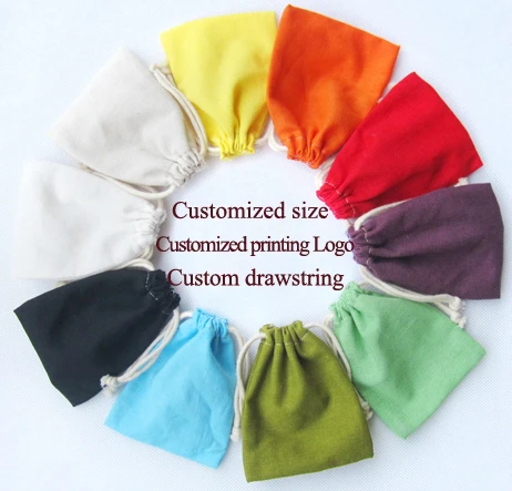 50PCS Linen Gift Bags Packaging Jewelry Cosmetic Cotton Line Drawstring Pouch Wedding Party Gift Storage Sachet Print Logo