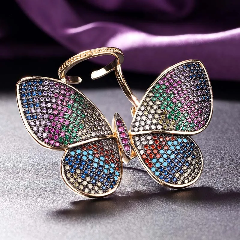 

zlxgirl Fashion luxury brand colorful mirco pave zircon wedding butterfly wedding rings for women fine women's bridal rings