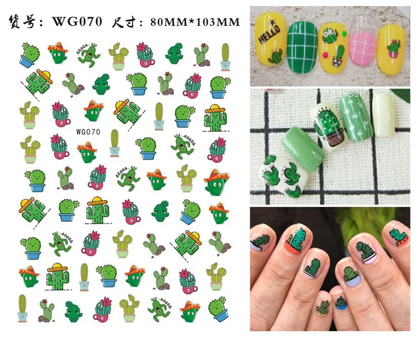 Newest Cute Cactus Avocado Design 3D Self Adhesive Decal Slider DIY Decoration Tool Nail Sticker  WG071 070