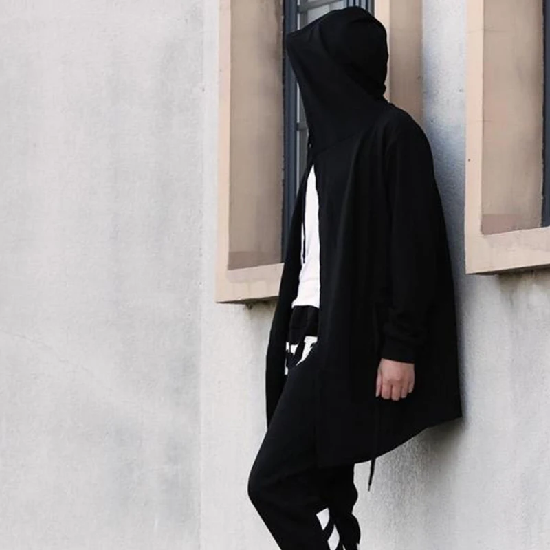 معطف الرجال الخريف/الشتاء الكورية نمط طويل فضفاض سترة هوديي كم طويل معطف غير رسمي للرجال سترة واقية القوطية معالج #5