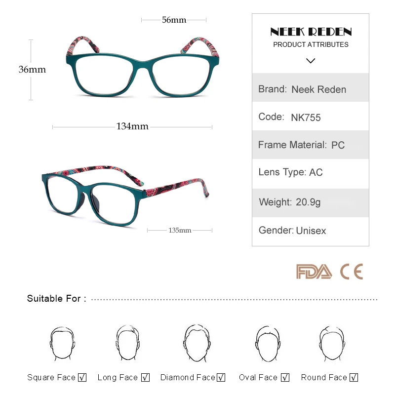 Red Green Computer Reading Glasses Women Men Oval Clear Resin Magnifier Eyewear Presbyopic Optical Glasses +0.5 0.75 1.75 2.75