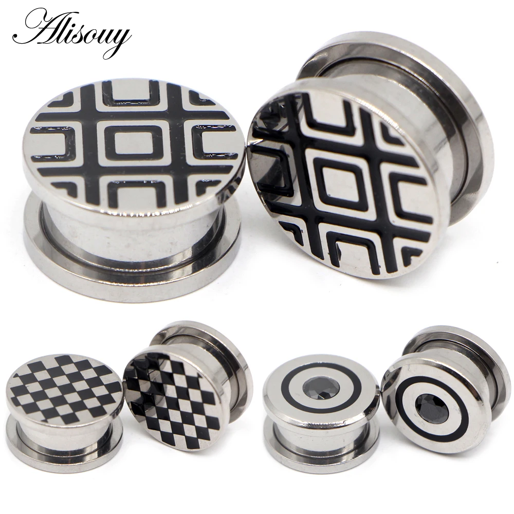 Alisouy 1pc Punk Stainless Steel Ear Plugs and Tunnels Ear Piercings Earlets Screwed Earring Expander Ear Gauges Body Jewelry