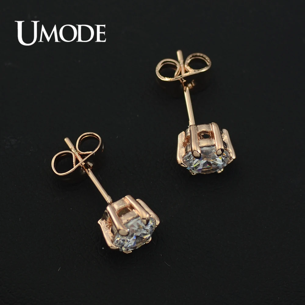 UMODE Rose Gold color 6 Prongs Sparkling 0.5ct Cubic Zirconia Cubic Zirconia Post CZ Stud Earrings JE0137A