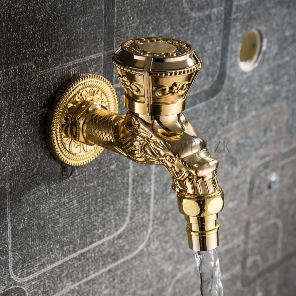 MTTUZK Wall Mount Carved Dragon Antique Red Bronze Bibcock,Decorative Outdoor Garden Faucet Washing Machine Faucet Gold tap