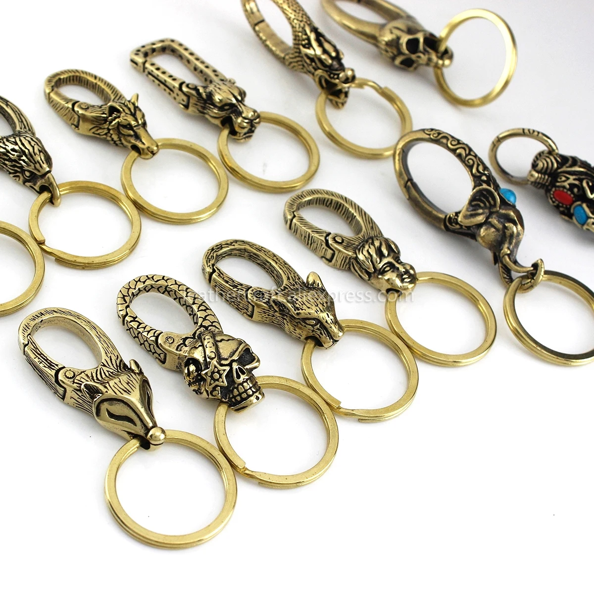 1pcs Solid Brass Belt O-ring Hook Devil Skull Dragon Hook Key Fob Clip Keychain Key Ring Wallet Chain Hook Leather Craft Decor