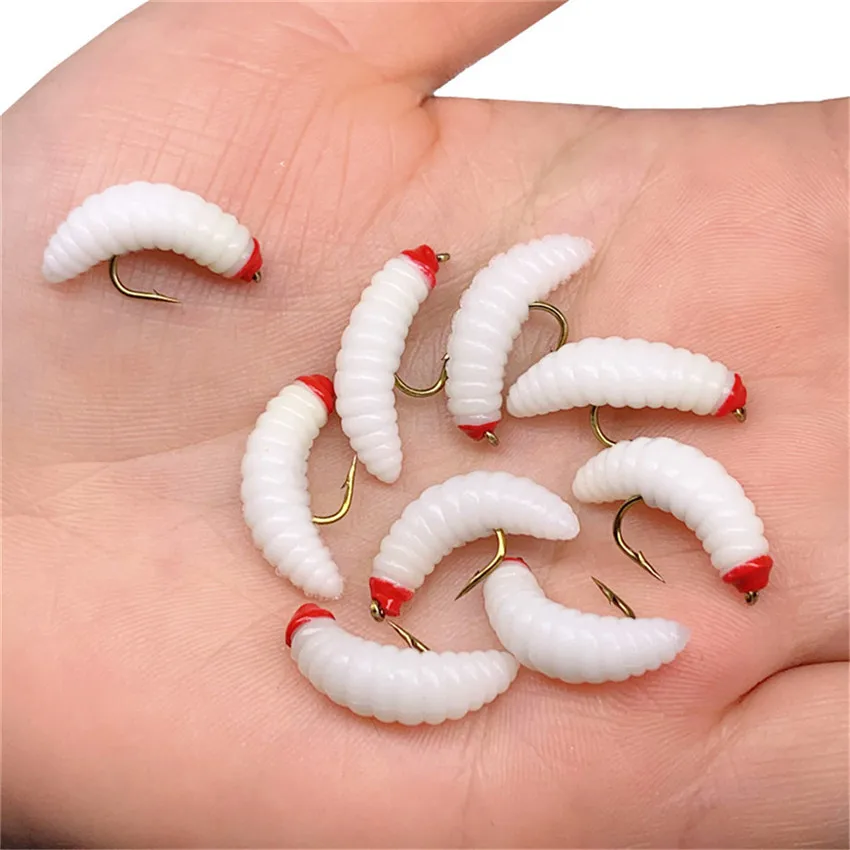 5-10Pieces Maggot Fly Fishing Wet Trout Flies Worm Soft Bait for Trout Salmon Perch Fishing Fly Insect Lures