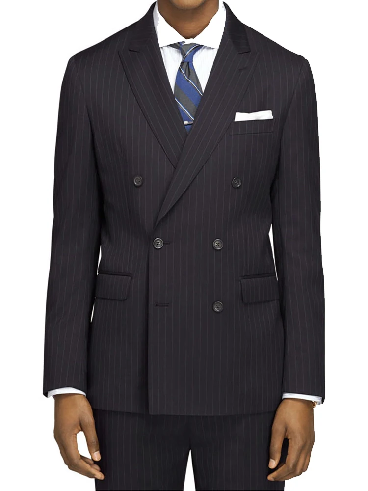 

Midnight blue Chalk Stripe Men Suit Custom Made Midnight Blue Mens Striped Suit,Tailored Double Breasted Men Suits Peak Lapel