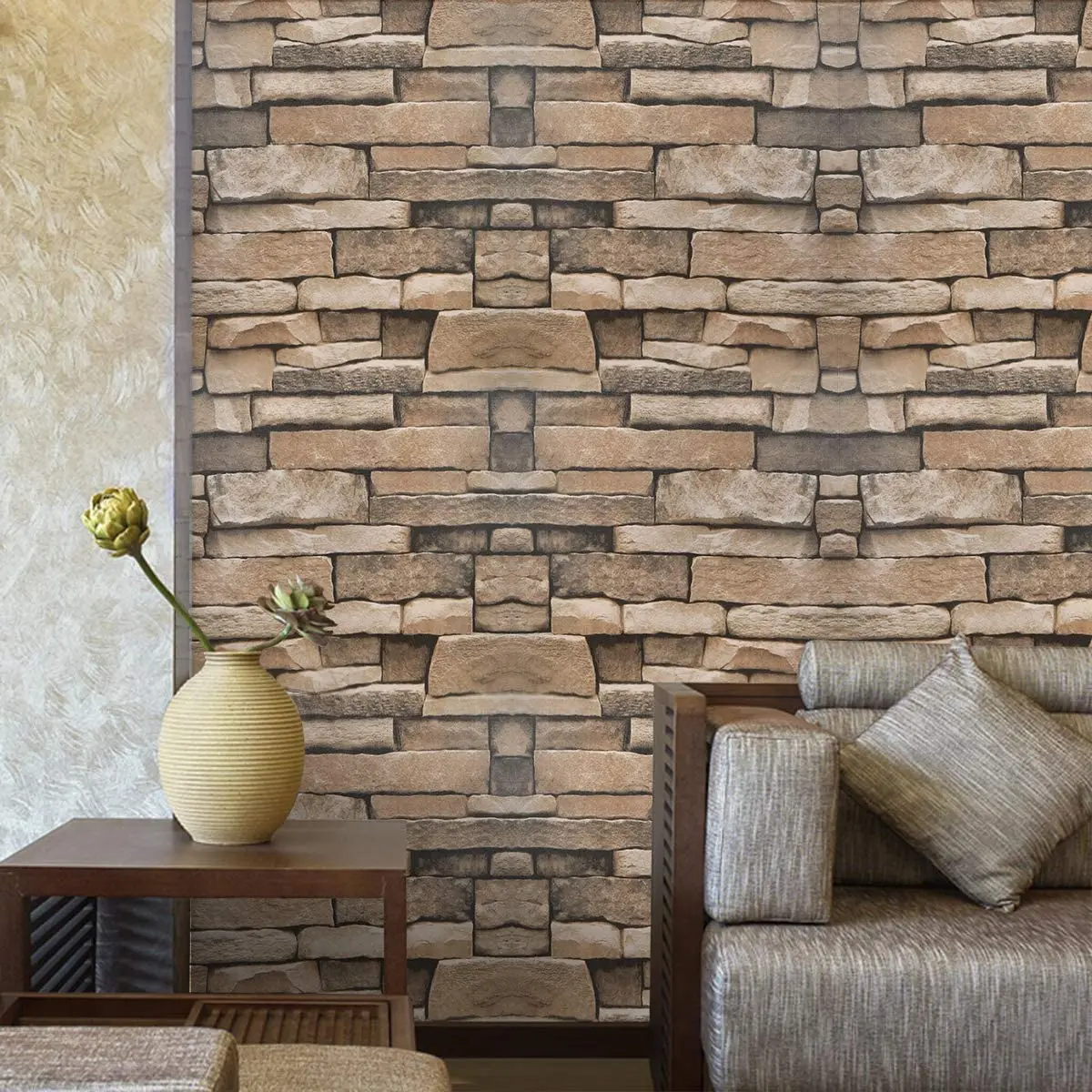 

Brick Peel and Stick Wallpaper Modern Stone Removable Contact Paper Light Brown Self Adhesive Wall Paper for Kitchen Bedroom